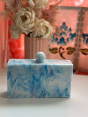 Vintage Blue Marble Acrylic Box Clutch + Removable Card Holder